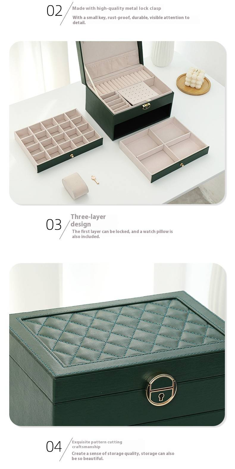 Multifunctional Jewelry Box Large Three Layer Lockable Leather Jewelry Storage Box Earring Jewelry Box Earring Storage Box_voghion.com