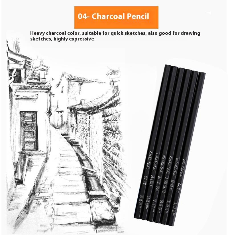 H&B 60-Piece Handmade Box Sketch & Watercolor Pencil Set For Adults – Includes Colored, Metallic, Sketch & Charcoal Pencils_voghion.com