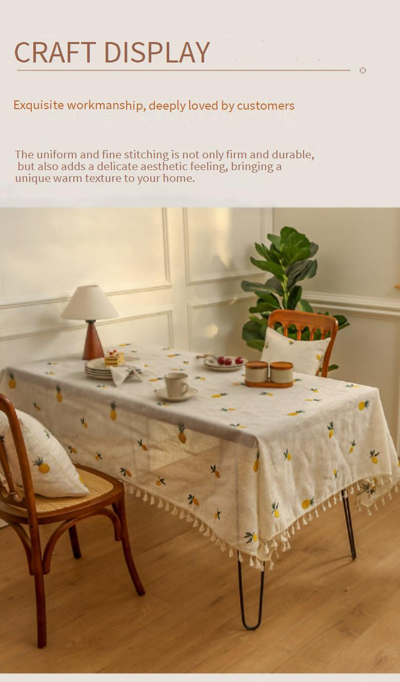 Leinentischdecke mit Stickerei – Bohemian-Dekor für Esstisch, Couchtisch und Bücherregal (hitzebeständig, maschinenwaschbar)_voghion.com
