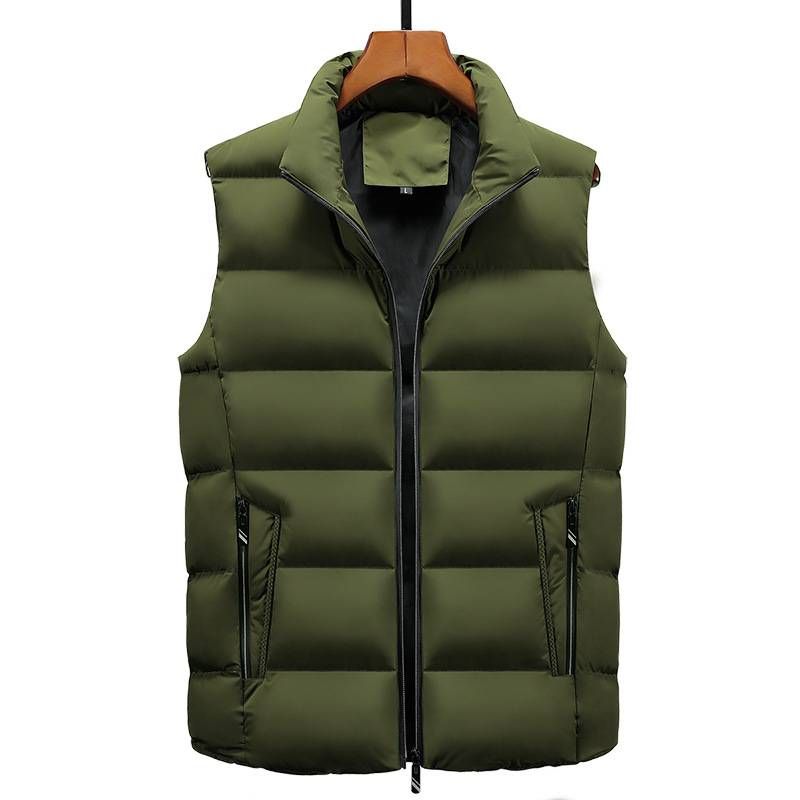 Chaleco con cuello alto y cremallera para hombre: chaqueta acolchada sin mangas de poliéster, ideal para el invierno, ideal para usar en capas de forma informal._voghion.com