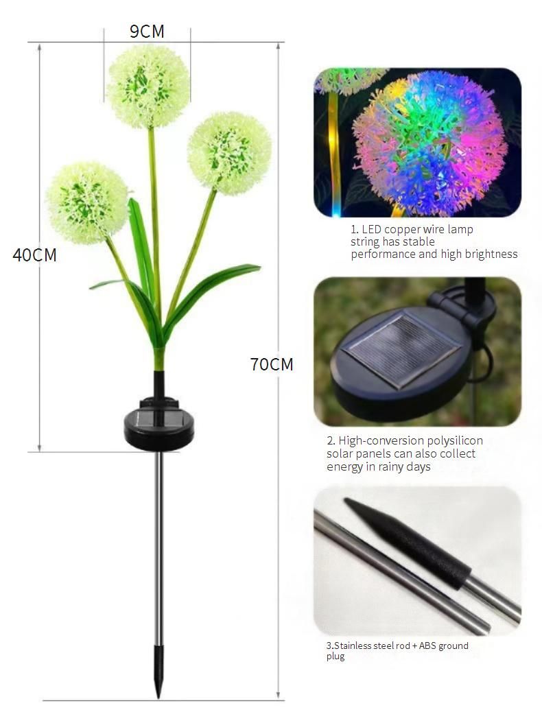 Luci da giardino a LED a 3 teste alimentate a energia solare - Luci decorative per esterni impermeabili con picchetto, opzioni bianco caldo e multicolore_voghion.com