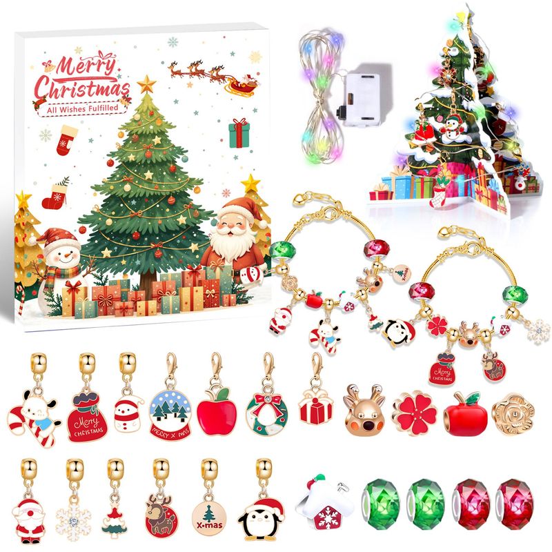 Weihnachtsschmuckherstellung, Weihnachts-Advents-Countdown-Kalender, 24 Raster, DIY-Schmuckzubehör, Cartoon-Elch, Kinderarmband_voghion.com
