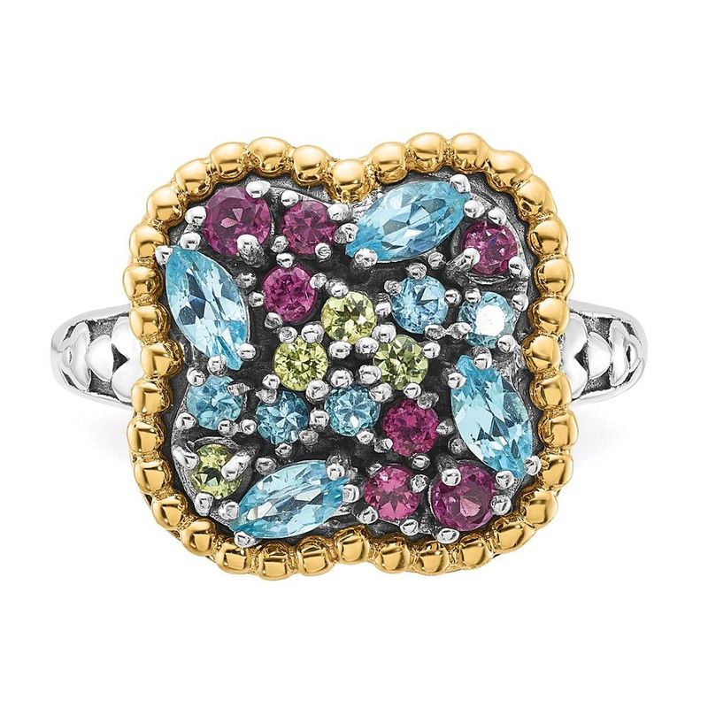 Sterling Silver W/14k Accent Multi Gemstone Ring_voghion.com