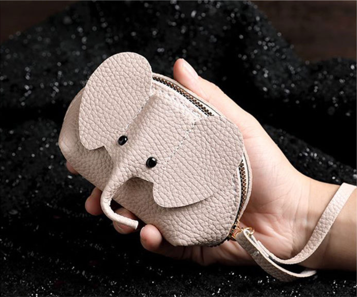 Wallet, Key Bag Creative Card Holder Leather Elephant Coin Purse Zipper Hand-held Lipstick Storage Bag_voghion.com