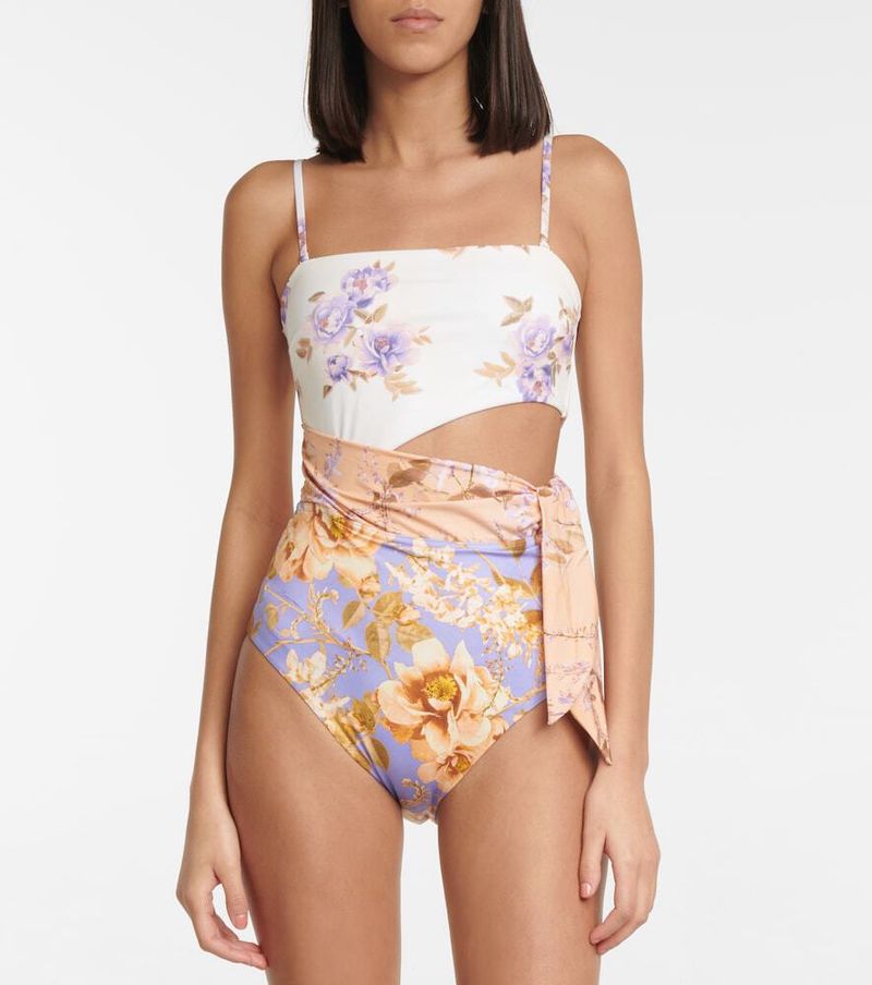 Maillot de bain une pièce pour femme avec bretelles creuses à la taille et maillot de bain imprimé fleuri pour femme_voghion.com