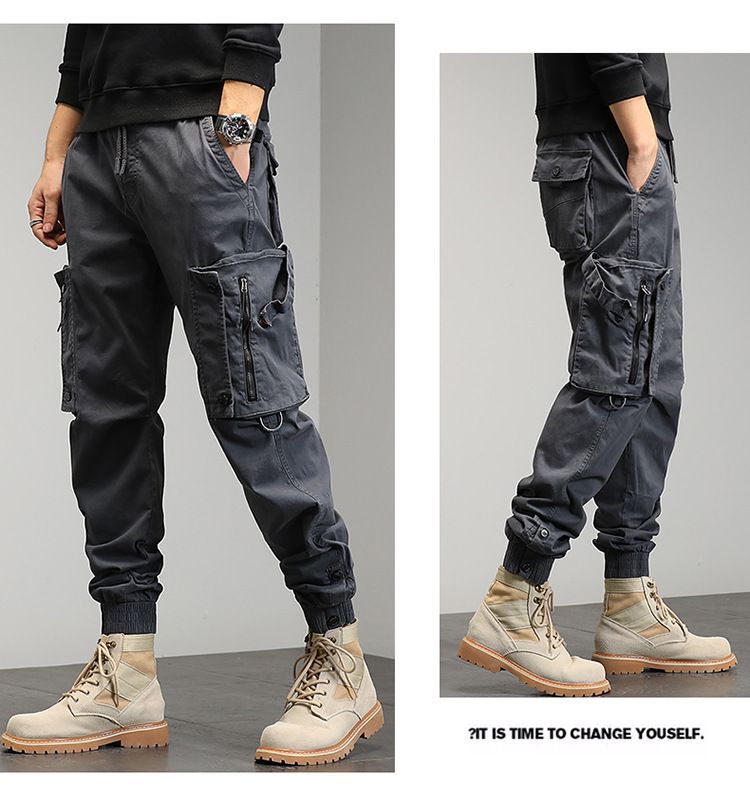 Cargo Autumn Korean Style Men's Harem Slim Loose Jogger Multi-Pocket Long Casual Pants_voghion.com