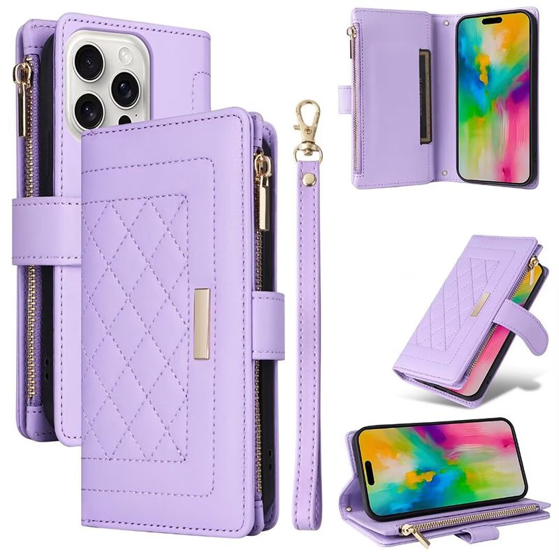 Reißverschluss-Geldbörse Flip Leder Luxus-Etui für iPhone 16 Plus 15 ProMax 14 Pro 13 12 11 X XR XS Max 7 8 Plus Cover_voghion.com