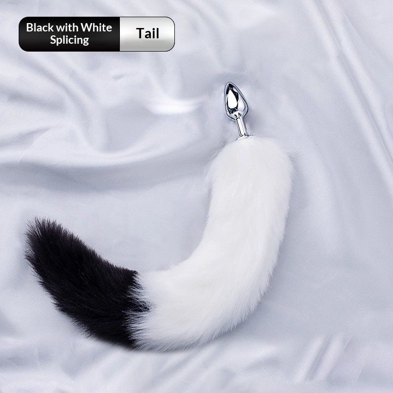 luckyqqyp Plug anal renard nœud papillon peluche détachable queue bicolore produits SM jeu de rôle érotique métal_voghion.com