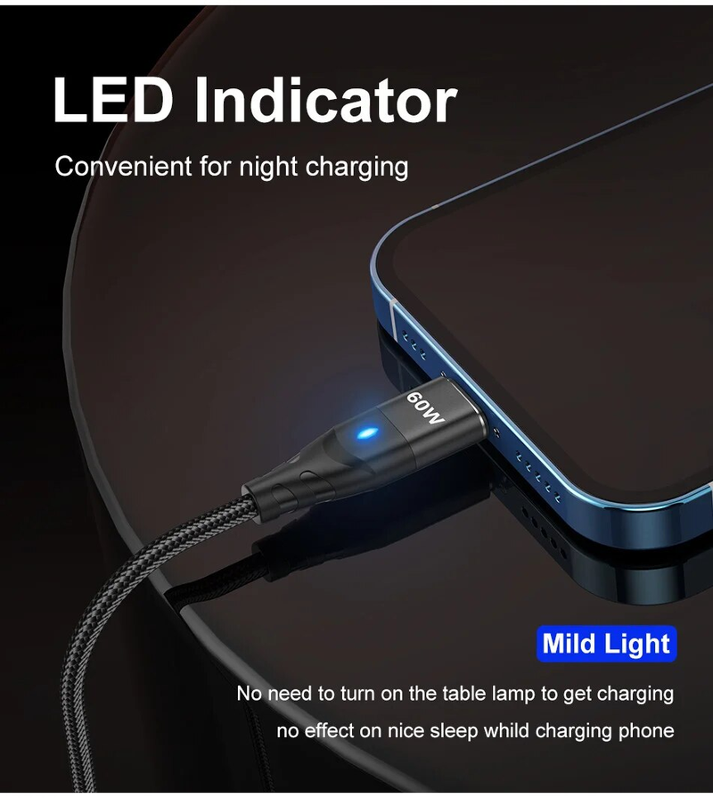ULSION 60W PD Fast Charger To Type C Micro Magnetic Data Cord 3A USB Cable For IPhone 13 Book Huawei Samsung S22_voghion.com