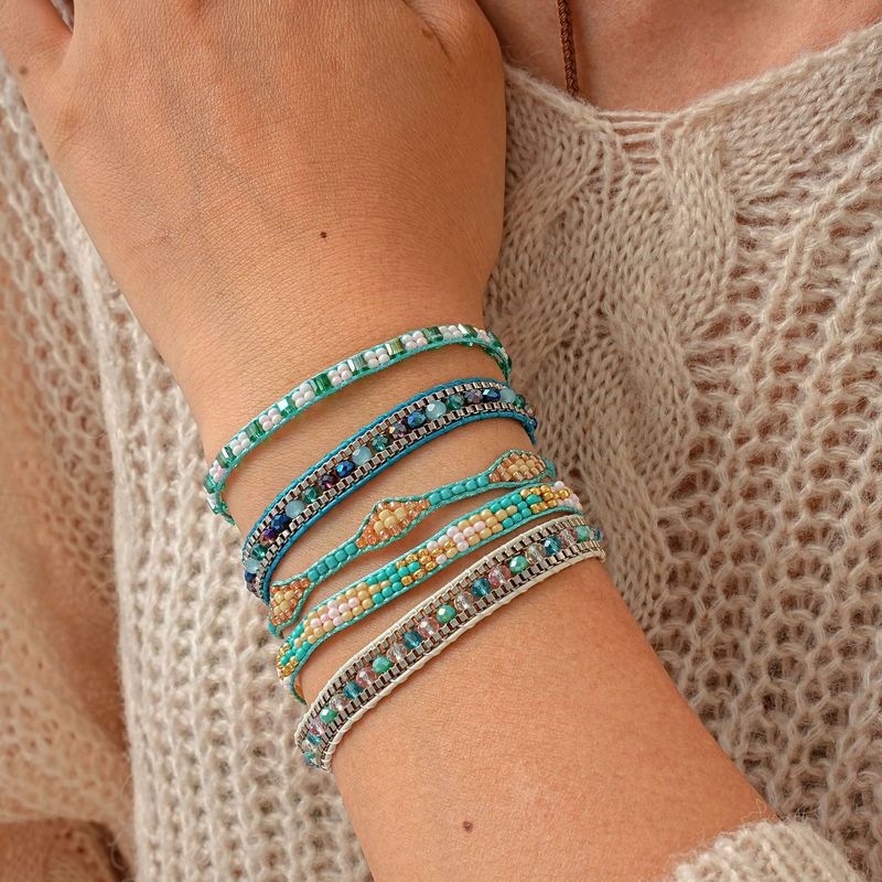Kombinationsschmuck im ethnischen Stil, Reisperlen-Kristallarmband, Set mit 5 gewebten Handschlaufen_voghion.com