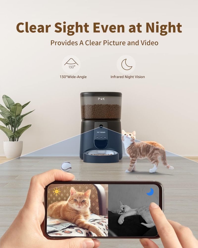 KITTY Spesa automatica per gatti, con fotocamera 1080P, 2,4 G WiFi con app, video, audio, visione notturna, vista dall'alto, 1-8 ore_voghion.com