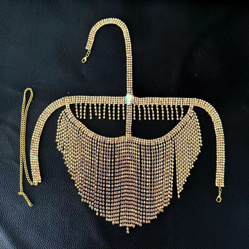 Masque à long pompon en strass brillant pour femme, bijoux en cristal coloré, accessoires de bijoux de danse_voghion.com
