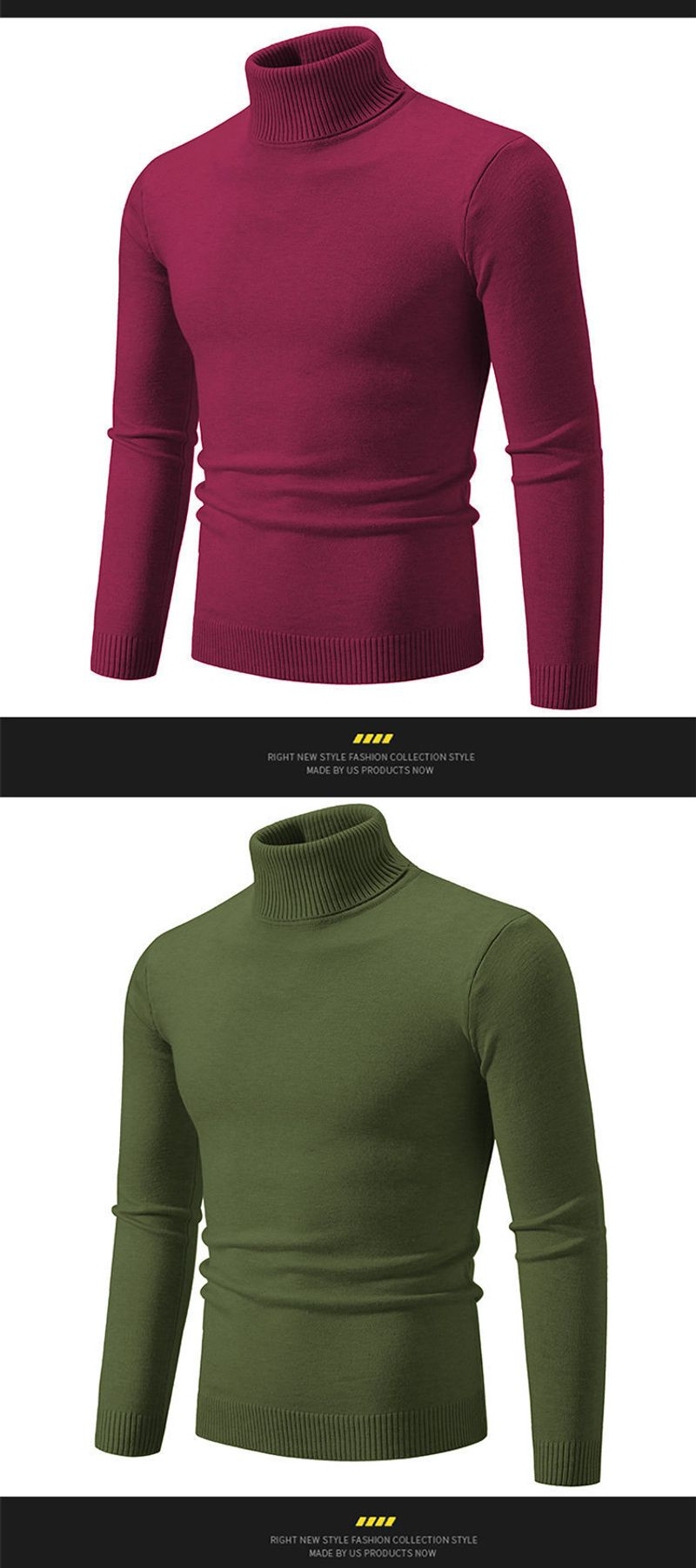 Autumn and Winter New Simple Solid Color Fashion Men's Casual High Neck Underlay Sweater_voghion.com