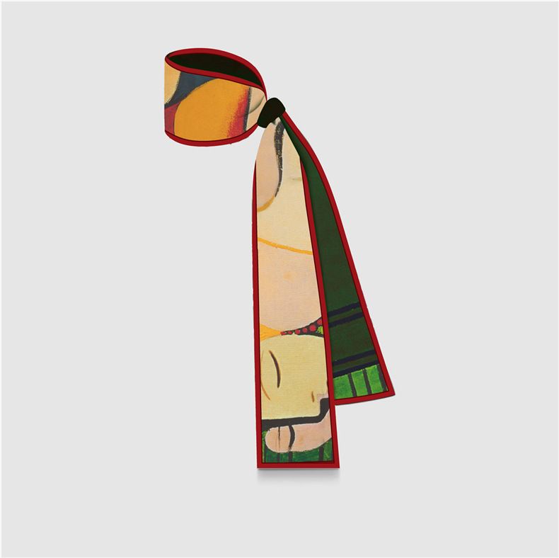 Wind dun, smal, groene graffiti vrouwen haarband decoratie, lang lint, kleine sjaal, gebonden tas voor vrouwen_voghion.com