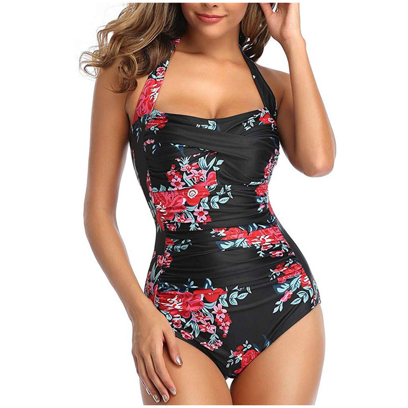 Damen Eendeel Push-ups Gepolstert Bikini Badeanzug Monokini_voghion.com