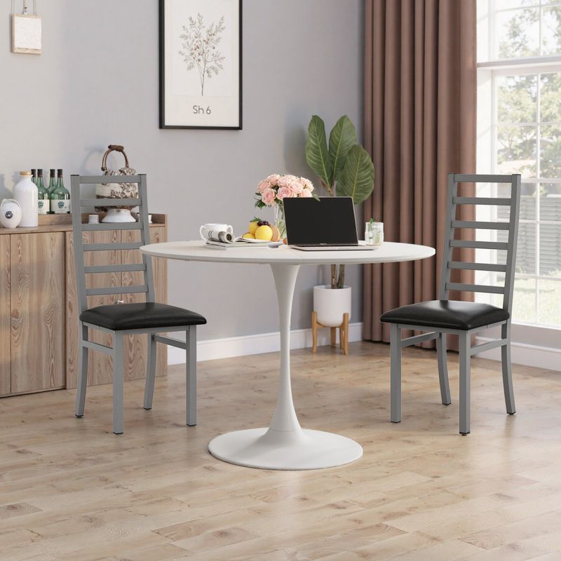 Tavolo da pranzo rotondo moderno da 47,24", quattro piani patchwork con venature in legno massello di colore bianco, tavolo da pranzo con base in metallo, tavolino da caffè per il tempo libero_voghion.com
