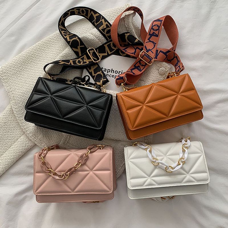 Borsa a tracolla da donna alla moda Borsa con patta in pelle PU Borsa a tracolla casual con catena in metallo di grande capacità femminile_voghion.com