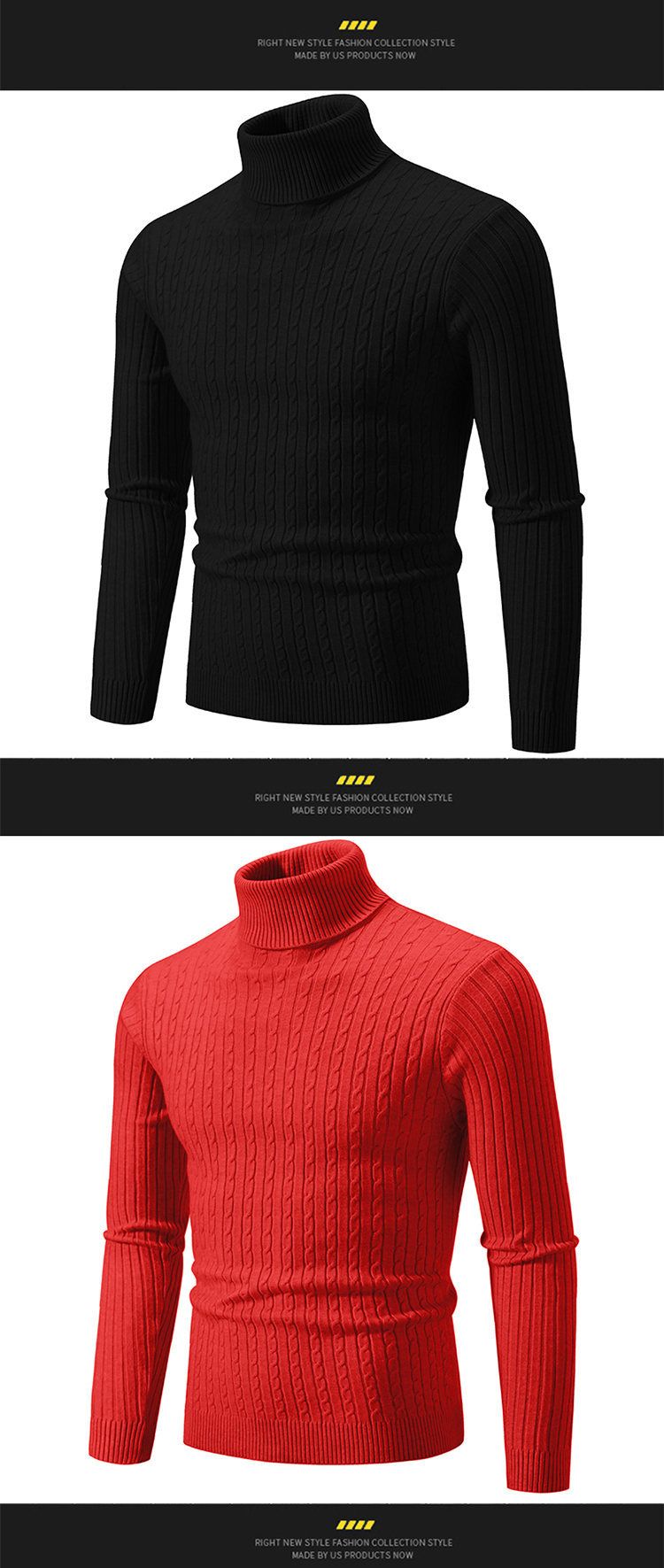 2023 autumn and winter new men's solid color sweaters fashionable long-sleeved turtleneck sweaters couples bottoming shirts_voghion.com