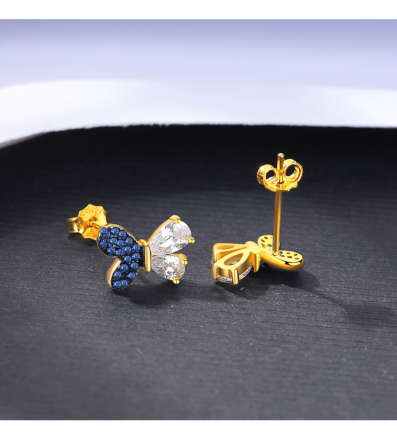 Orecchini a forma di farfalla in argento sterling con zirconi blu zaffiro, gioielli insoliti di lusso per feste placcati in oro_voghion.com