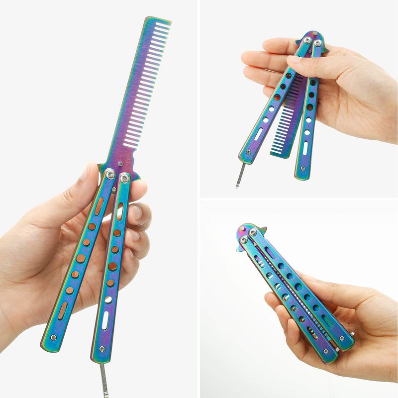 1 STÜCKE Faltbarer Kamm Edelstahl Butterflymesser Kamm Bart Schnurrbart Brushe Salon Friseur Styling Werkzeug_voghion.com