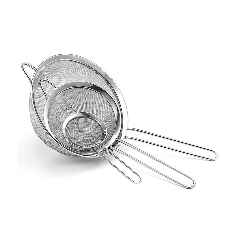 3pcs Fine Mesh Strainers Set Stainless Steel Multipurpose Flour Sieve Sifter With Handle Perfect For Tea Flour Egg Kitchen Tool_voghion.com