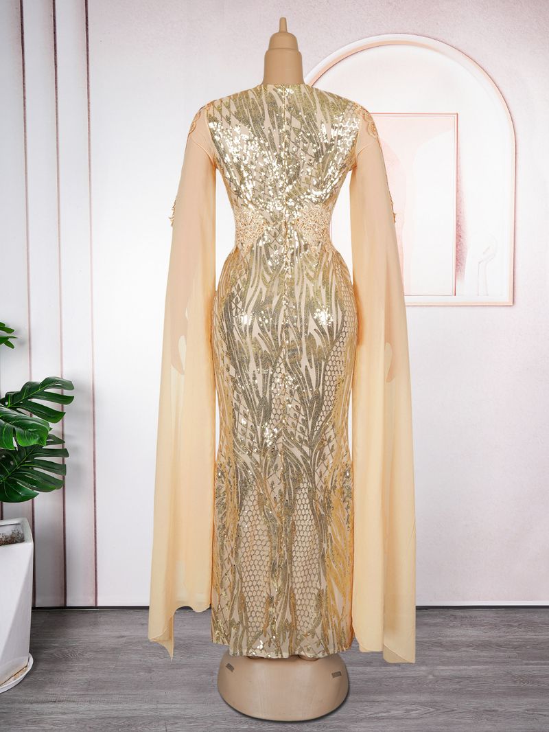 Damenbekleidung Mode Damen V-Ausschnitt Kleid Übergröße Langes Kleid Partykleid_voghion.com