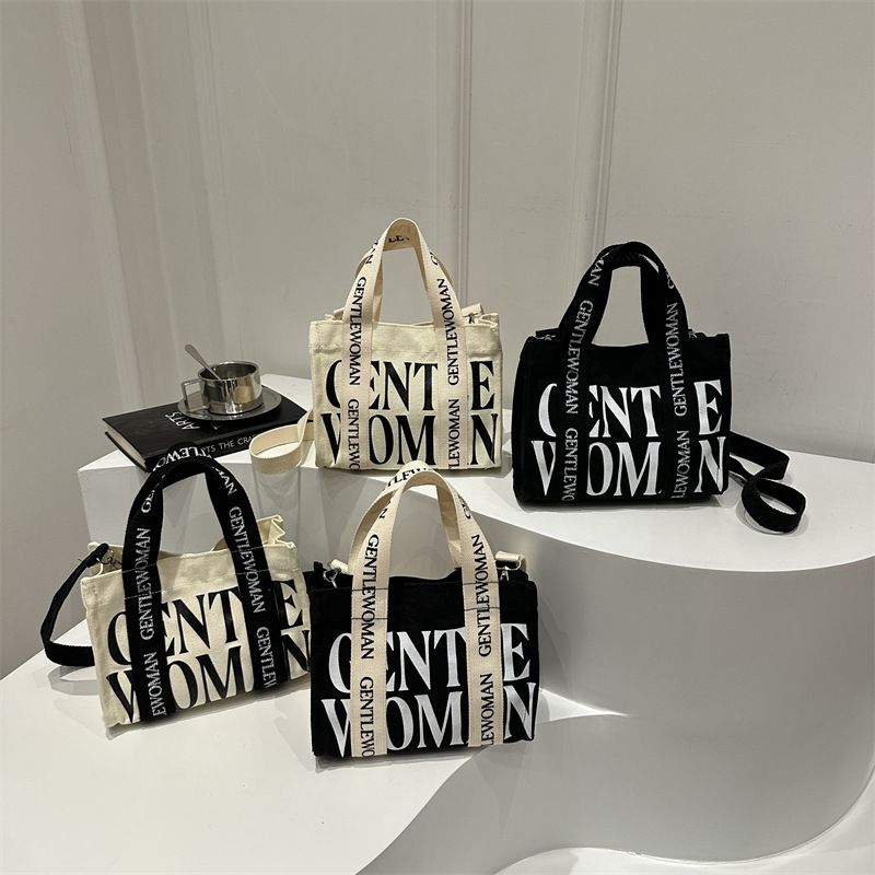 Gentle Woman Damen Einfache Persönlichkeit Brief Drucken Leinwand Neue Casual Schultertasche_voghion.com