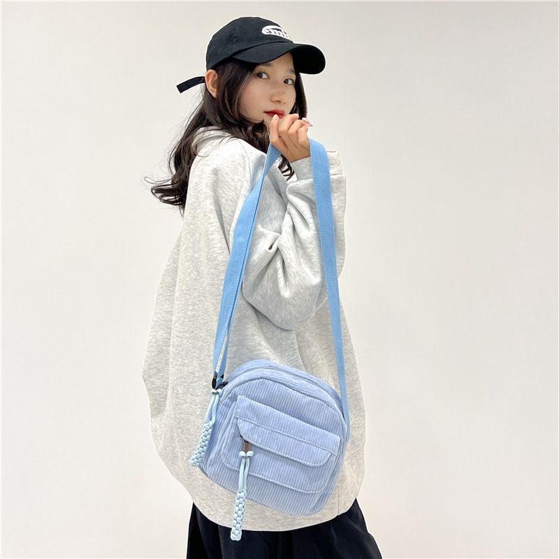 Borsa a tracolla coreana in velluto a coste, piccola, quadrata, casual, tinta unita, 2025, nuova ed elegante, a spalla singola_voghion.com