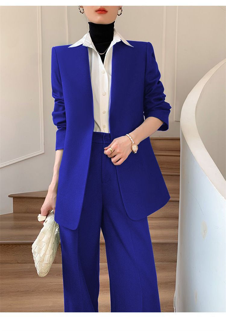 Damenbekleidung Königsblauer Anzug Zweiteiliger Anzug Anzug im neuen Stil im Pendlerdesign für Damen Mehrere Farben optionale Anzugjacke_voghion.com