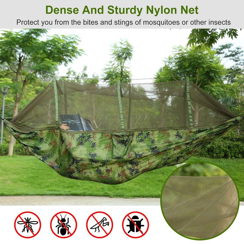 Camping Hammock With Mosquito Net, Portable Double Hammock Tent Load Two People With 2 Straps, Best For Outdoor Garden Hiking Travel_voghion.com