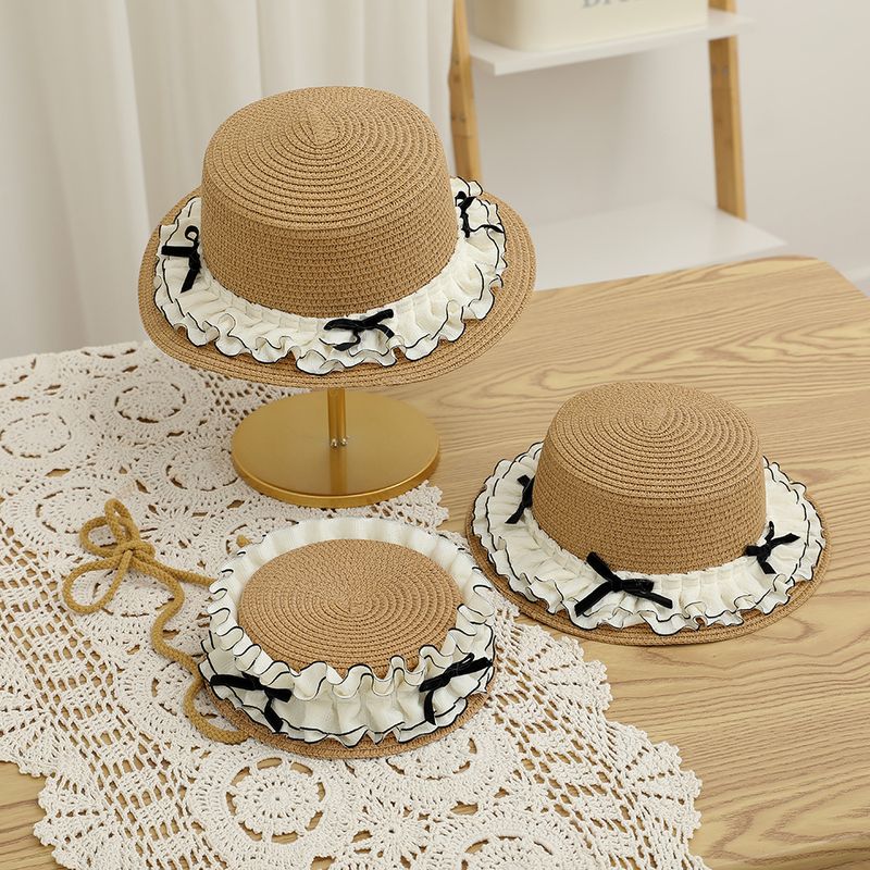 Borsa carina per bambini estivi nuovi set di due pezzi parasole cappello di paglia a sommità piatta per ragazza da sole_voghion.com
