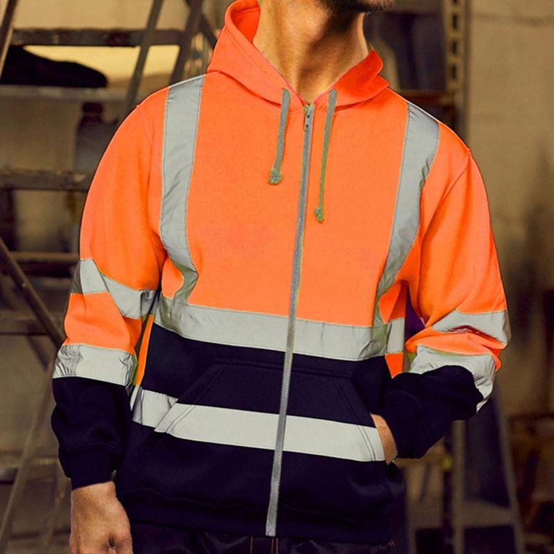 Reflektierender Herren-Kapuzenpullover mit Kordelzug, lockerer Reißverschluss, langärmeliger Kapuzenpullover, Winter-Arbeitssicherheitsmantel, feuchtigkeitsableitendes Sweatshirt_voghion.com