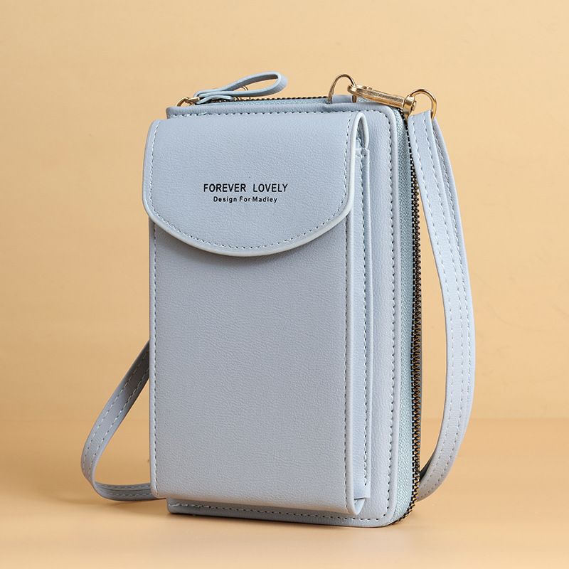 Borsa a tracolla a tracolla in tinta unita con cerniera per cellulare di grande capacità con pochette lunga da donna_voghion.com