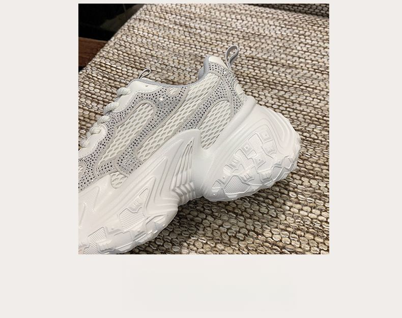 Autunno e inverno, nuove scarpe da ginnastica da donna traspiranti, casual, leggere e comode, con fondo spesso e strass in rete._voghion.com