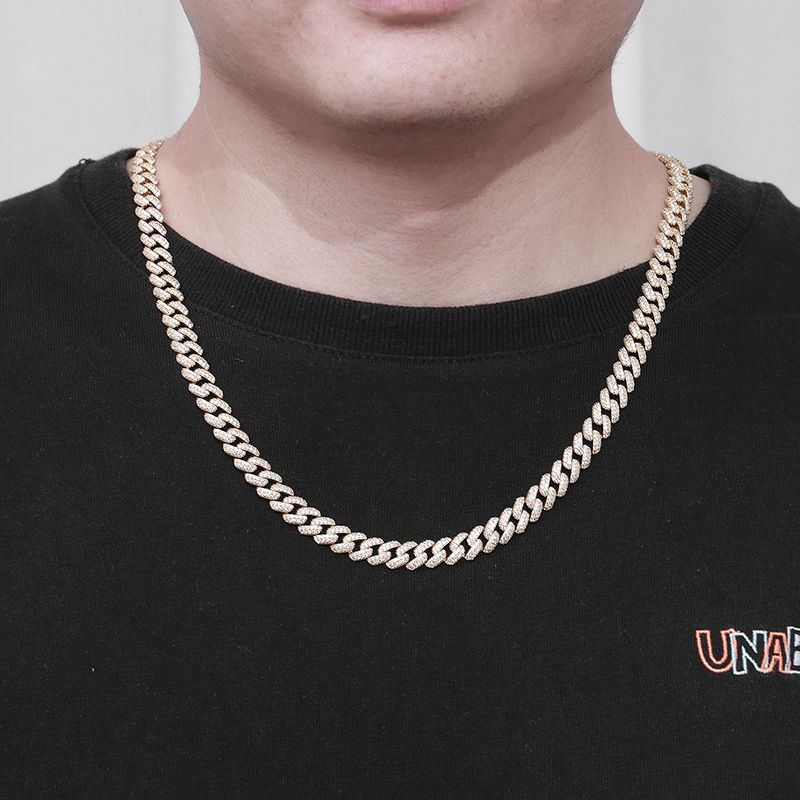 Collana cubana con diamanti per uomo, catena alla clavicola hip-hop alla moda semplice e alla moda in argento sterling, uomo leggero, catena,_voghion.com
