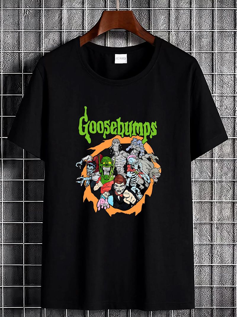 Maglietta retrò di Halloween con brividi, film horror, spaventoso, morbida e grafica, da uomo, estiva, comoda, versatile, elegante, streetwear, abbigliamento firmato._voghion.com