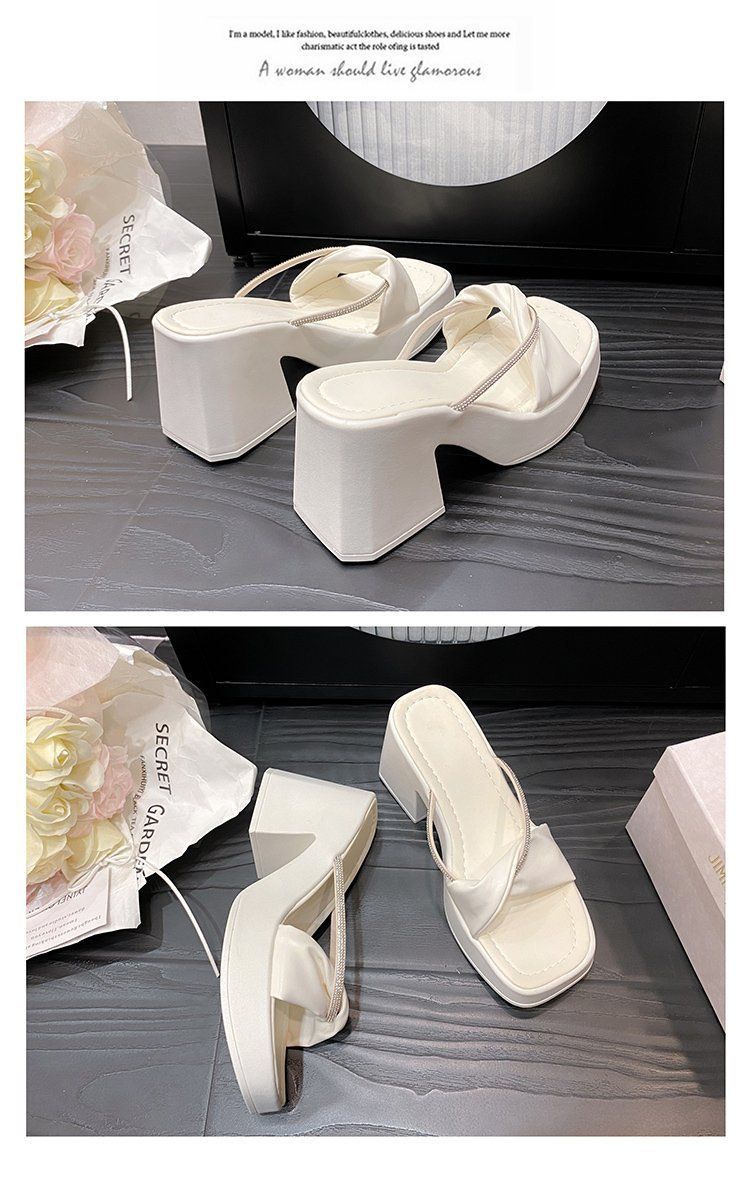 Women's Chunky Heel Rhinestone Sandals - Two-Way Roman Gladiator Sandals For Summer, Elegant High Heel Flip Flops For Casual & Dressy Occasions_voghion.com