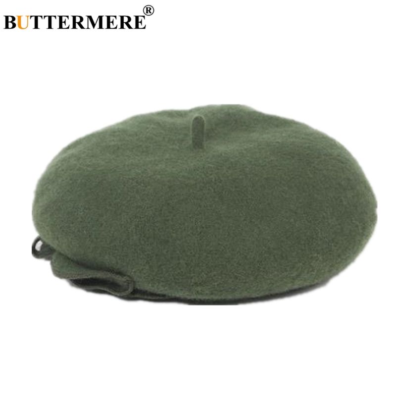 Forró akciós BUTTERMERE gyapjú francia női zöld elegáns festőkalapok női masnis masnis női barett őszi-téli művész sapka_voghion.com