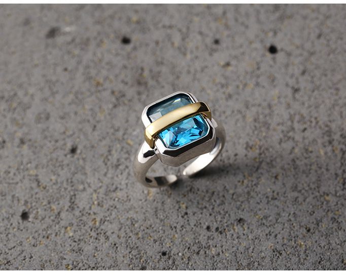 Sapphire Ring Sterling Silver Not Blue Square Colorblock Ring Women's INS Heavy Industry Ring Light Luxury J026_voghion.com