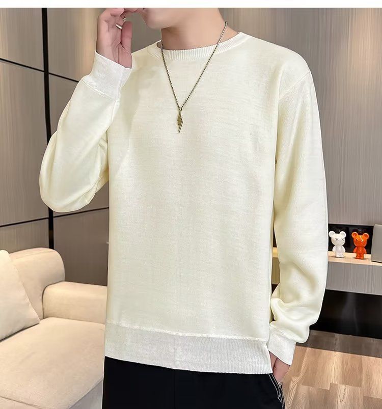 Abbigliamento maschile Maglione girocollo in velluto monopezzo autunnale e invernale da uomo, camicia con fondo foderato in pile spesso da uomo, 2024, nuovo top caldo tutto-fiammifero alla moda_voghion.com