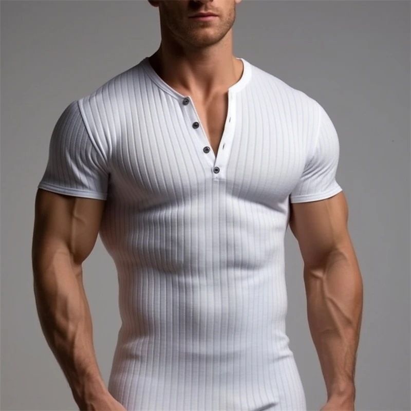 Unbeatable Quality Sports Slimming Muscle Men's Short Sleeved T-shirt Fitness Elastic Thread Tight Fitting Solid Color American Henry_voghion.com
