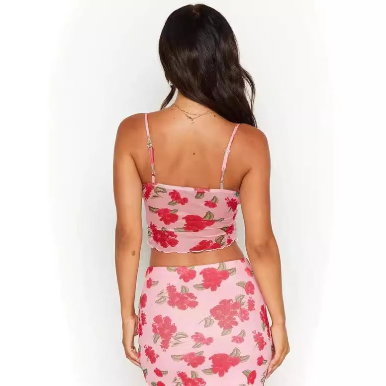 2025 Herfst Winter Nieuwe Dames Mesh Camisole Bloemen Gevoerde Lange Rokset_voghion.com