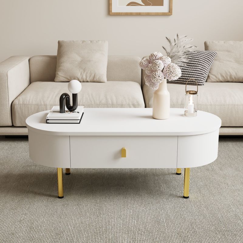 Table basse à deux tiroirs, poignées et pieds dorés, coins arrondis_voghion.com