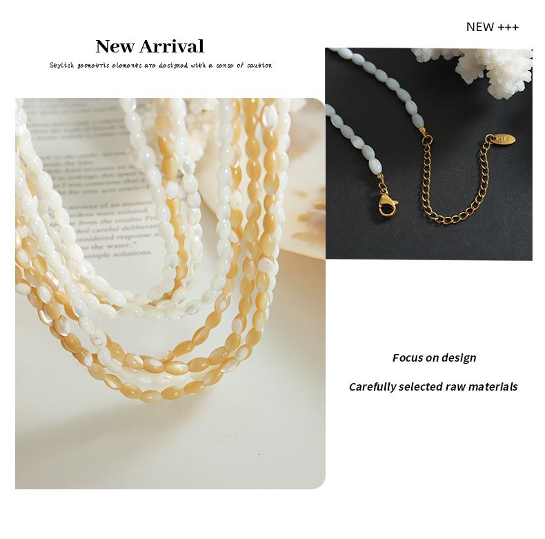Women's Jewelry Tropical Seashell Beaded Double Layer Necklace With Colorful Enamel Drops, Geometric Design, Titanium Steel, 16-20 Inches_voghion.com