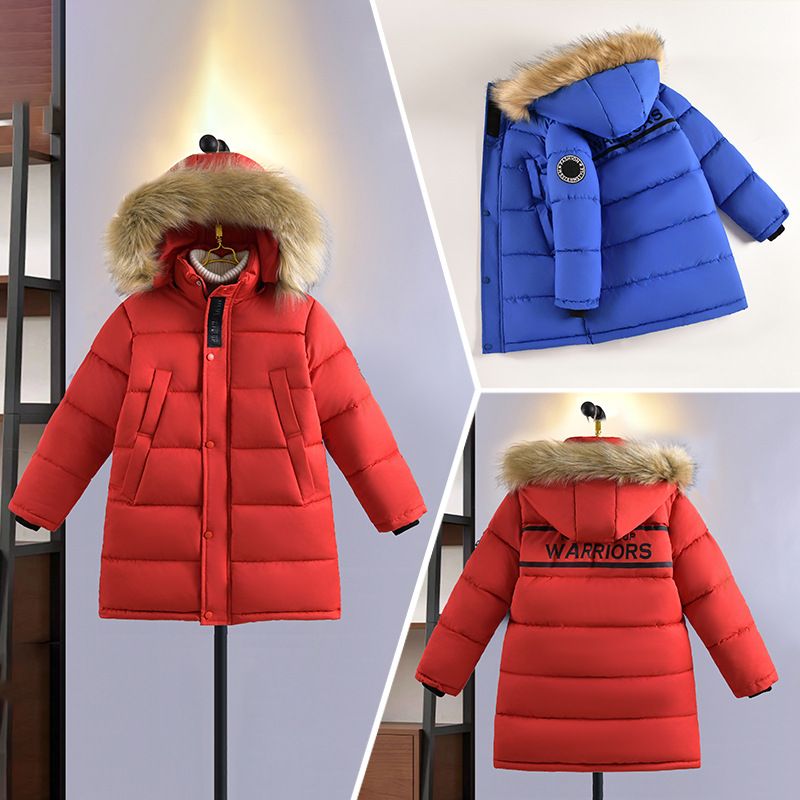 Manteau d'hiver en coton pour garçon, version coréenne, grande taille, lettre pour enfants, mi-long, en duvet, épais et chaud, tendance_voghion.com