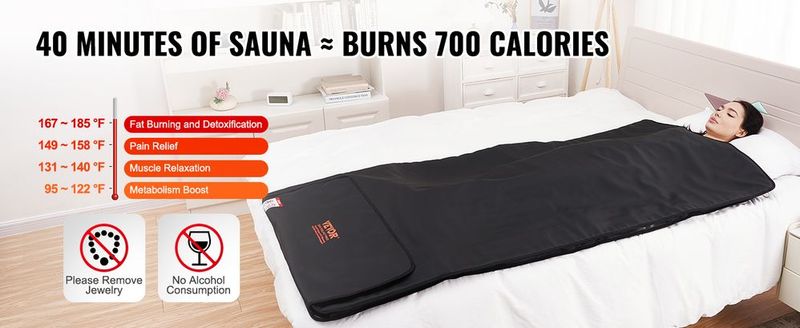 VEVOR Sauna Blanket For Detoxification, Portable Far Infrared Sauna For Home, PU Sauna Bag W/ Therapy Stones & Carbon Fiber Heating, 1-6 Level Adjustable Temp 95-185°F , 1-60 Minutes Timer, 75 X 35in_voghion.com