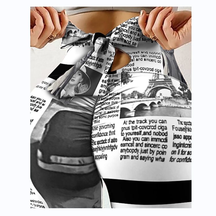 Pantaloni da yoga da yoga da donna con stampa multicolore antirughe sull'anca, dimagranti a vita alta, con fiocco elasticizzato_voghion.com
