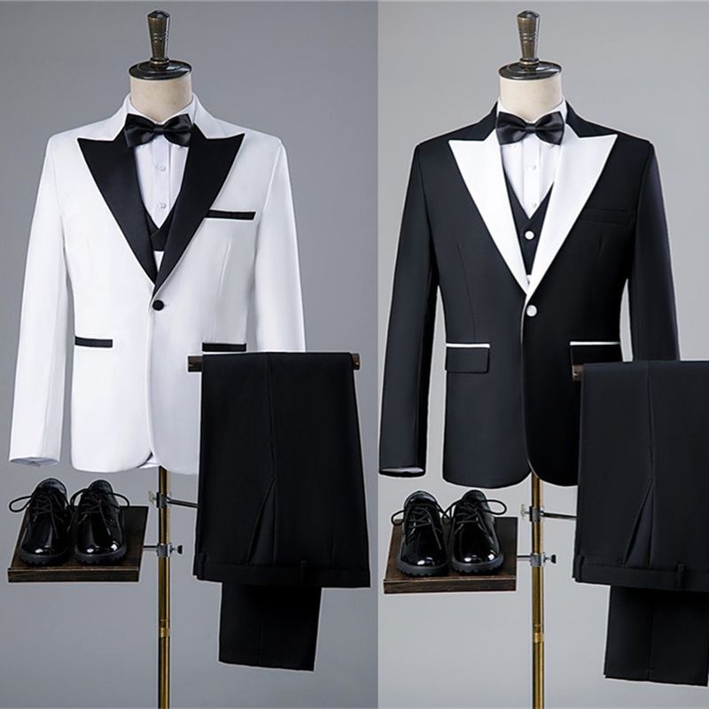 Fotostudio Fotografie Herren Hochzeitskleid Kostüm Bühnenmoderator Britischer Stil Dreiteiliger Anzug_voghion.com