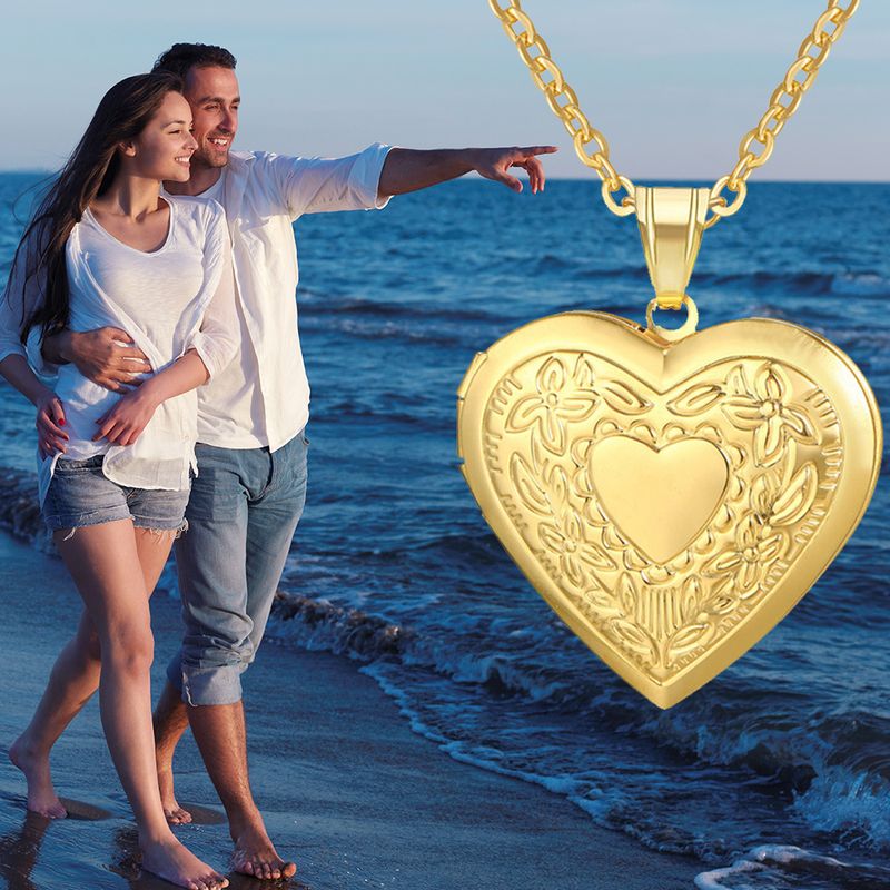 Romantic Heart Locket Pendants Female Gold Sier Color Stainless Steel Memorial Necklace For Women Jewelry Valentine Gift_voghion.com