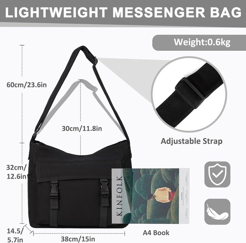 Borsa a tracolla in tela, borsa a tracolla casual grande e leggera per donne e uomini, per lavoro/viaggio/università_voghion.com